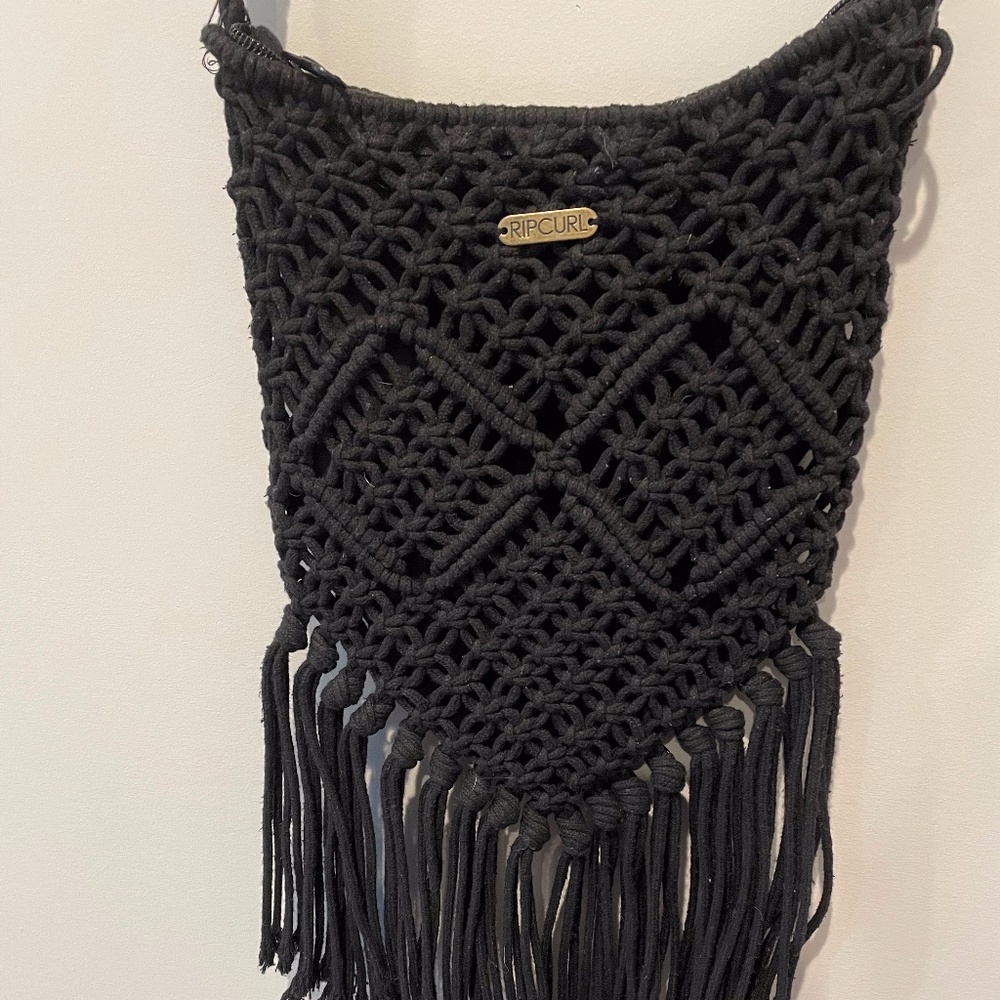 Rip Curl Black Macrame Crossbody Boho festival purse 8"x 10"
